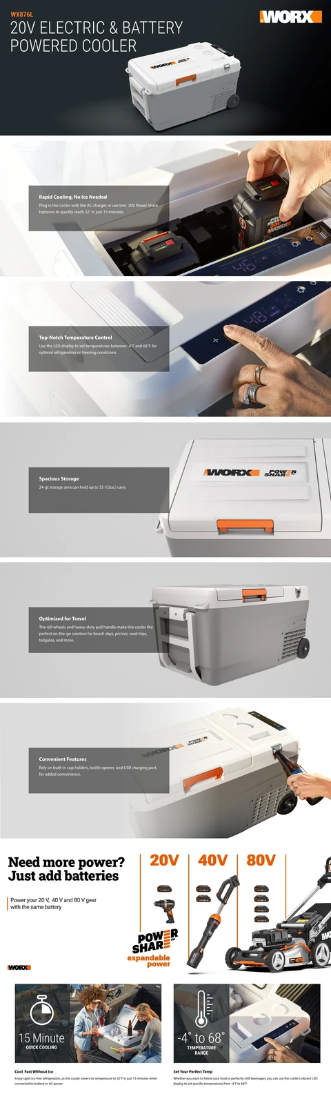 WORX 20V Electric & Battery Powered Cooler (Tool Only) Black