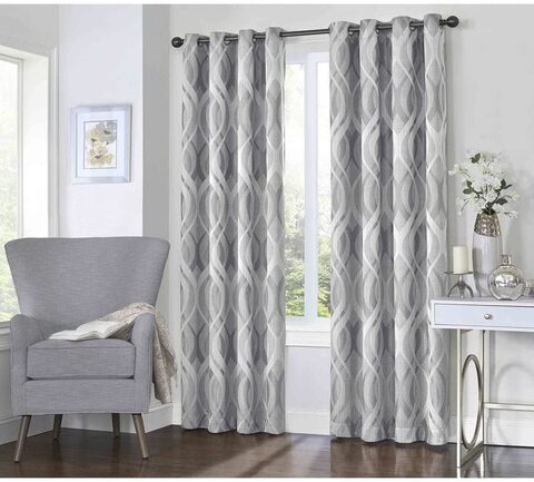 thumbnail video image 2 of Eclipse Caprese Geometric Wave Blackout Thermalayer Grommet 52 x 84 Curtain Panel in Ivory, 2 of 6