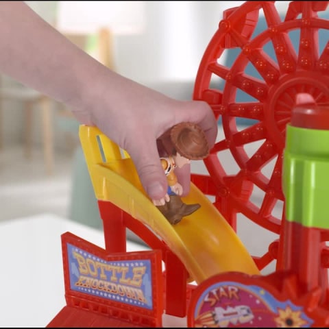 thumbnail video image 2 of Imaginext Disney Pixar Toy Story Carnival Playset with Woody & Ducky, 2 of 9