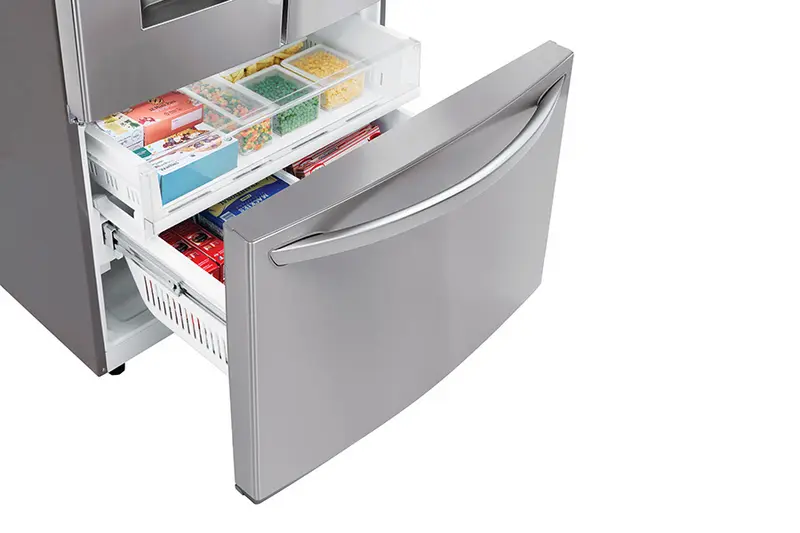 Freezer drawer angled with food