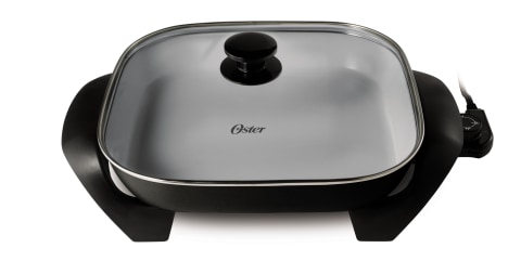 Oster DuraCeramic 12 in. x 16 in. Black Titanium Non-Stick Electric Skillet  with Hinged Lid CKSTSK16H-TECO - The Home Depot