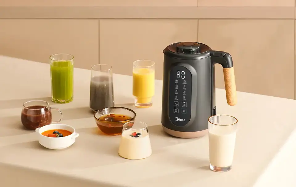 A table with multiple types of beverages you can create with the nut milk maker.
