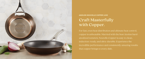 Anolon Nouvelle Copper Luxe Hard-Anodized Nonstick Cookware Set, 3-Piece, Sable