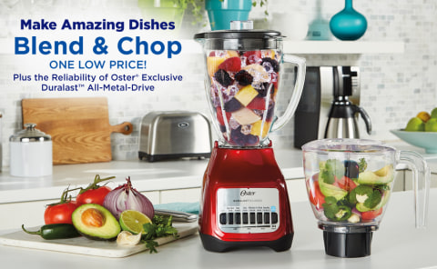 Oster Classic Series 16-Speed Blender Plus Food Chopper, Glass Jar