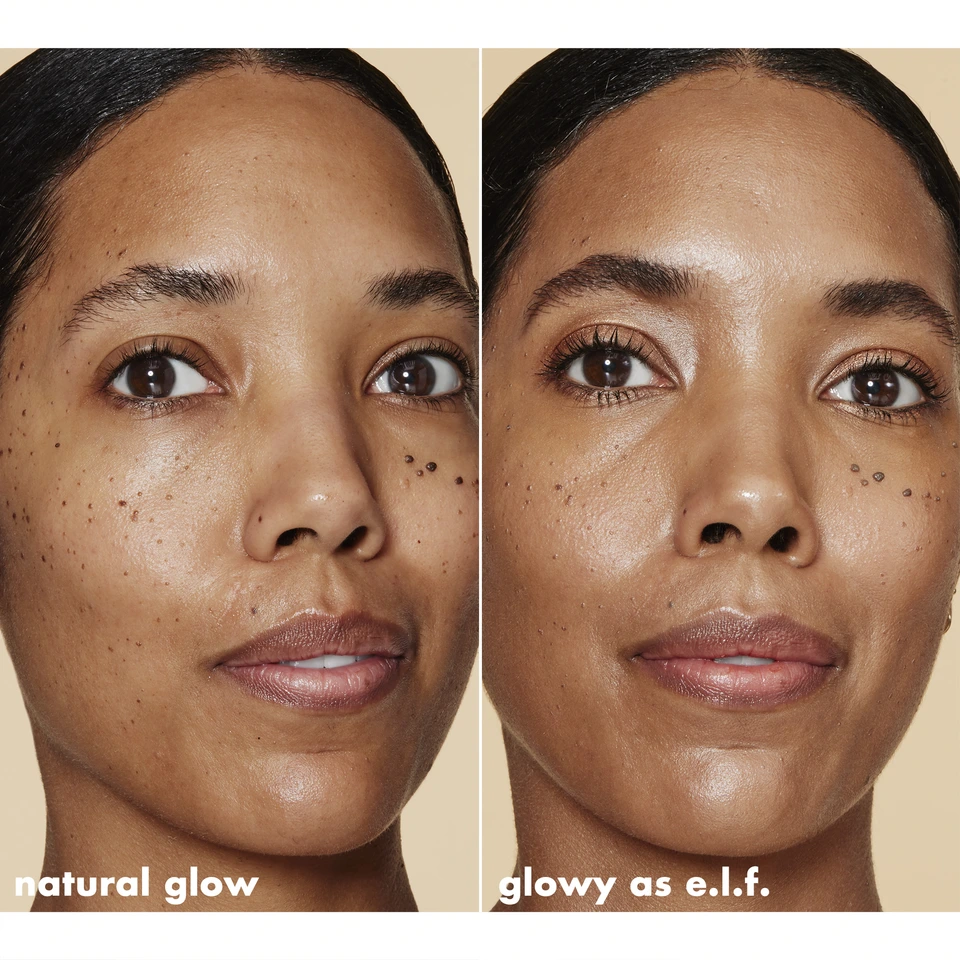 Model before and after using Halo Glow Liquid Filter