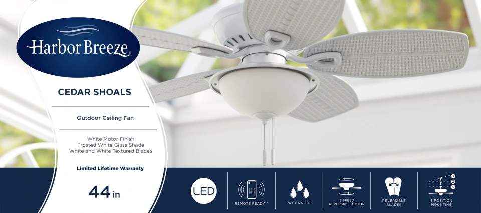 「Light Mellow Harbor」 Harbor Breeze Waveport 44-in White LED Indoor/Outdoor