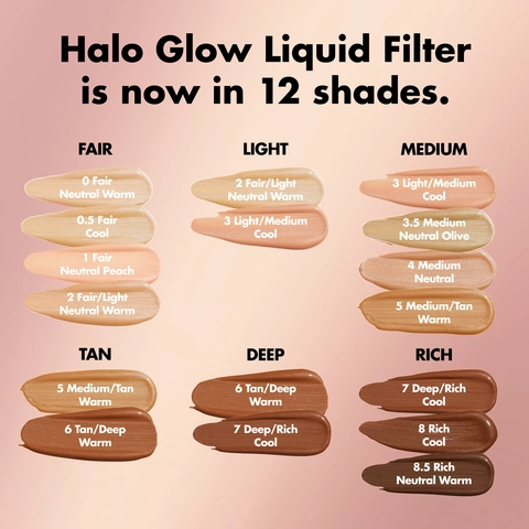 Image of twelve Halo Glow Liquid Filter shades