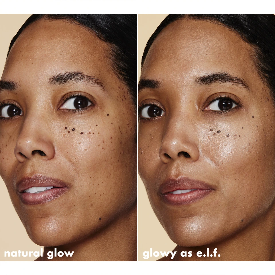 Model before and after using Halo Glow Liquid Filter