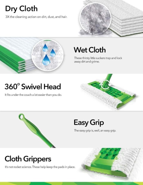 Swiffer Sweeper Dry + Wet Sweeping Kit (1 Sweeper, 14 Dry Cloths, 6 Wet  Cloths) - Sam's Club