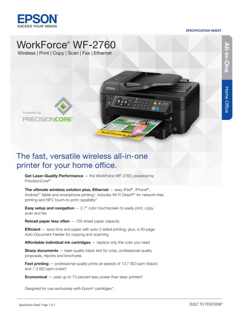 Epson Workforce Wf 2760 All In One Wireless Color Printercopierscannerfax Machine Walmart 5009