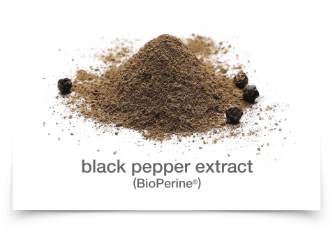 hình ảnh hạt tiêu đen với dòng chữ "chiết xuất hạt tiêu đen (BioPerine)"