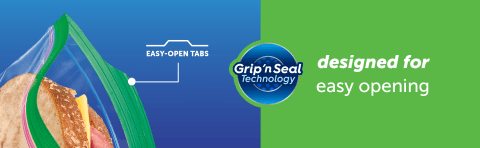 Easy-open tabs: Grip &#39;n seal technology. Designed for easy opening.