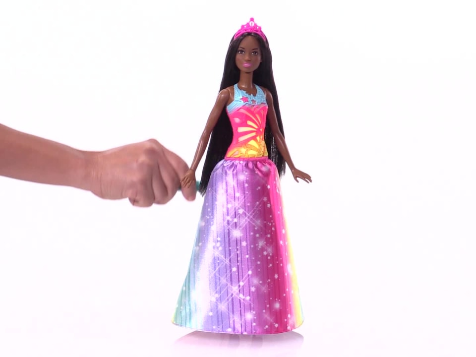 thumbnail video image 2 of Barbie Dreamtopia Brush 'N Sparkle Princess Nikki Doll, 2 of 8