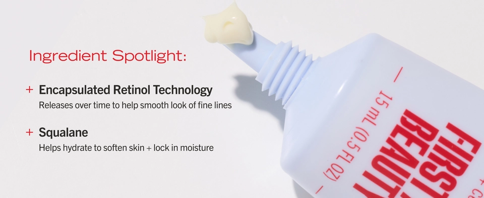 Ingredient spotlight with texture of eye cream coming out of tip of applicator