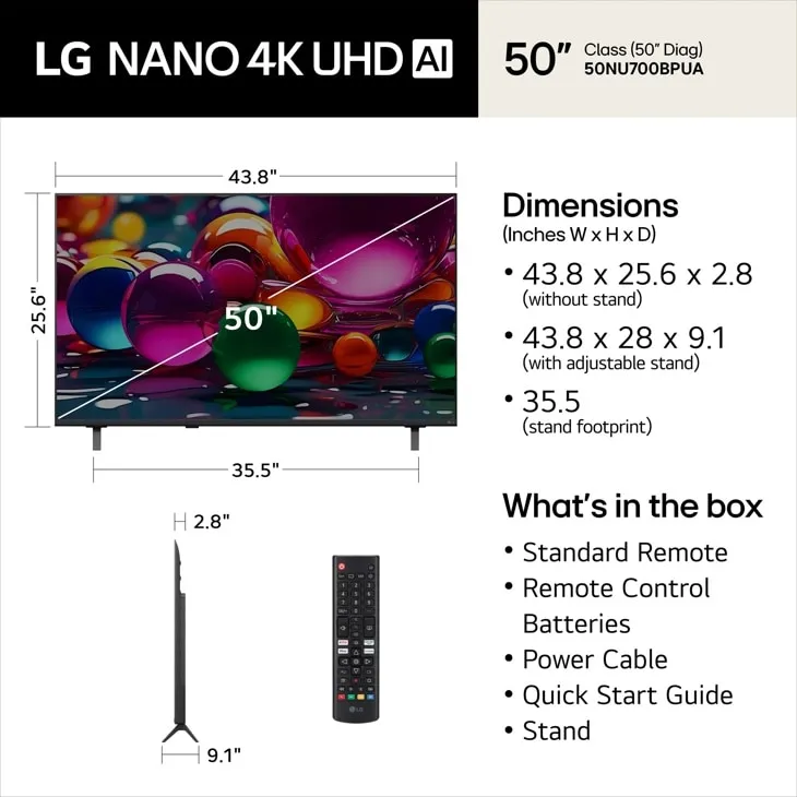 LG 50” Class NU700B Series LED Nano AI 4K UHD Smart webOS TV (2026