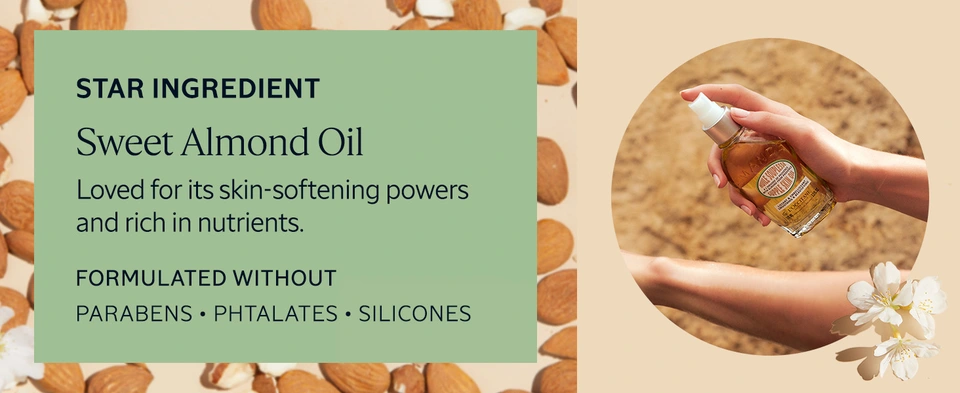 Sweet Almond Oil: Loved for its skin-softening powers and rich in nutrients