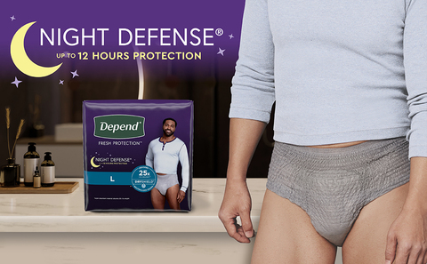 Depend Night Defense Adult Incontinence Underwear for Men, Disposable,  Overnight, Small/Medium, Grey, 64 Count