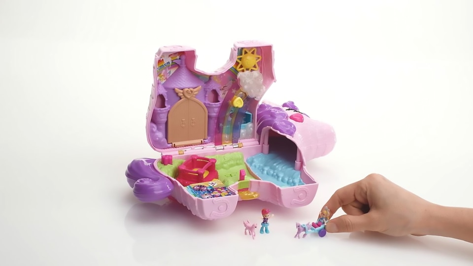 Polly Pocket 2-in-1 Unicorn Party Travel Toy, Large Compact with 2 Dolls &  25 Surprise Accessories