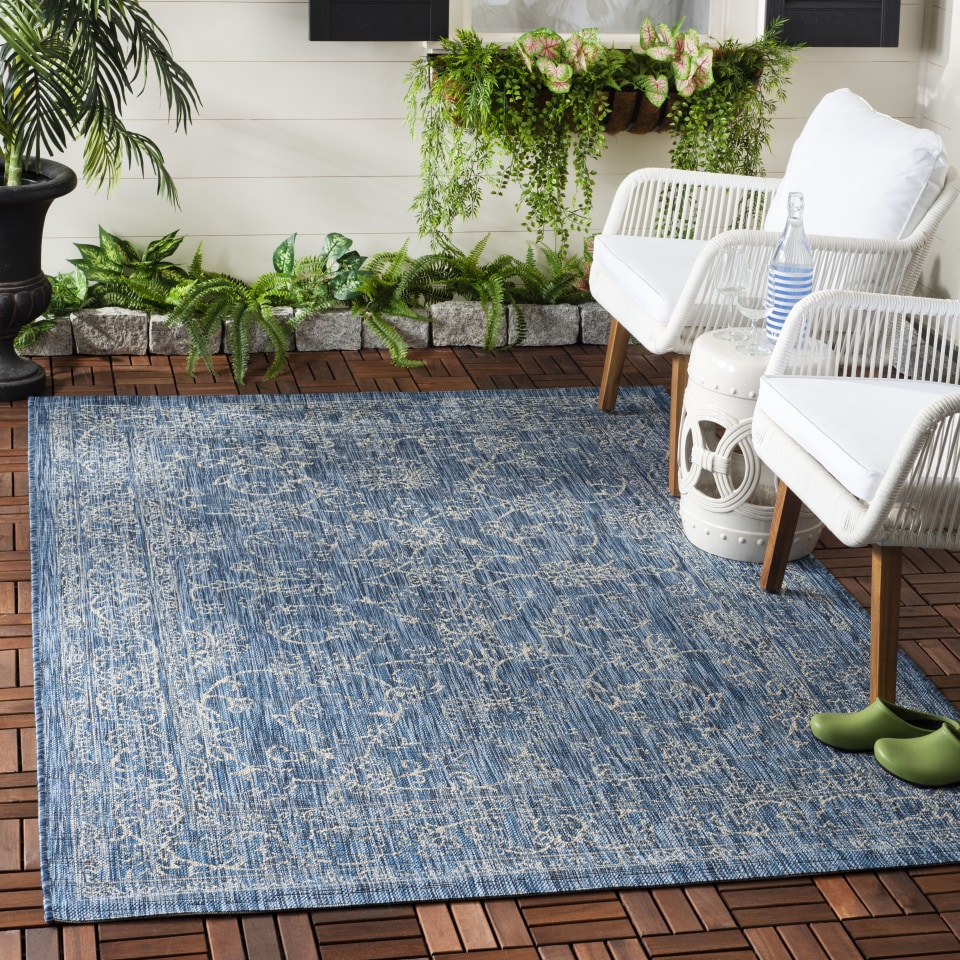 Safavieh Courtyard Tempe 8 x 11 Gray/Navy Indoor/Outdoor Abstract Coastal Area Rug Safavieh Courtyard Tempe 8 x 11 Gray/Navy Indoor/Outdoor Abstract Coastal Area Rug