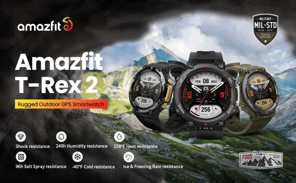 Amazfit T-Rex 2 Outdoor Military-Grade Smartwatch with Amazfit T-Rex 2 Outdoor Military-Grade Smartwatch with