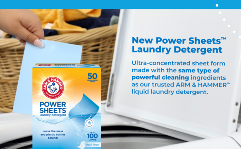 Arm & Hammer Power Sheets Laundry Detergent, Fresh Linen 50ct, Up to 100 Small Loads