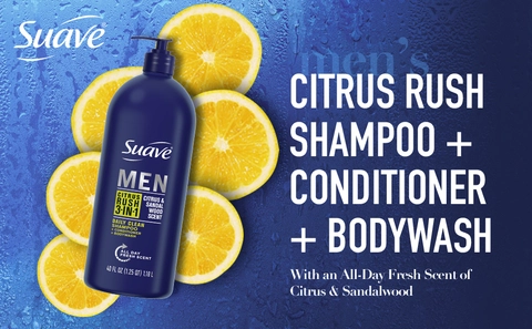 Suave Men 3 in 1 Shampoo Conditioner Bodywash Citrus Rush, 40 oz