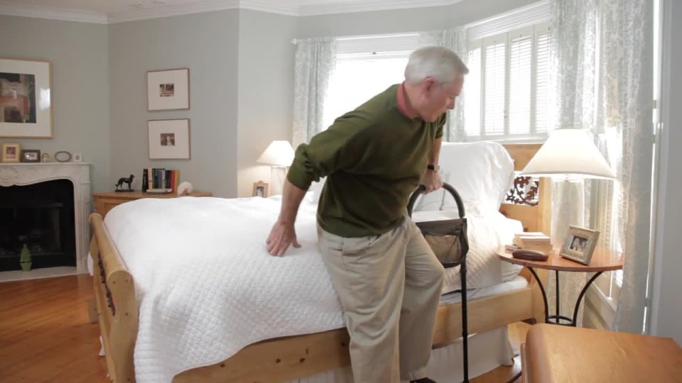 Medline Bed Assist Bar with Storage Bag, Height Adjustable Bed Grab Bar, Black Frame