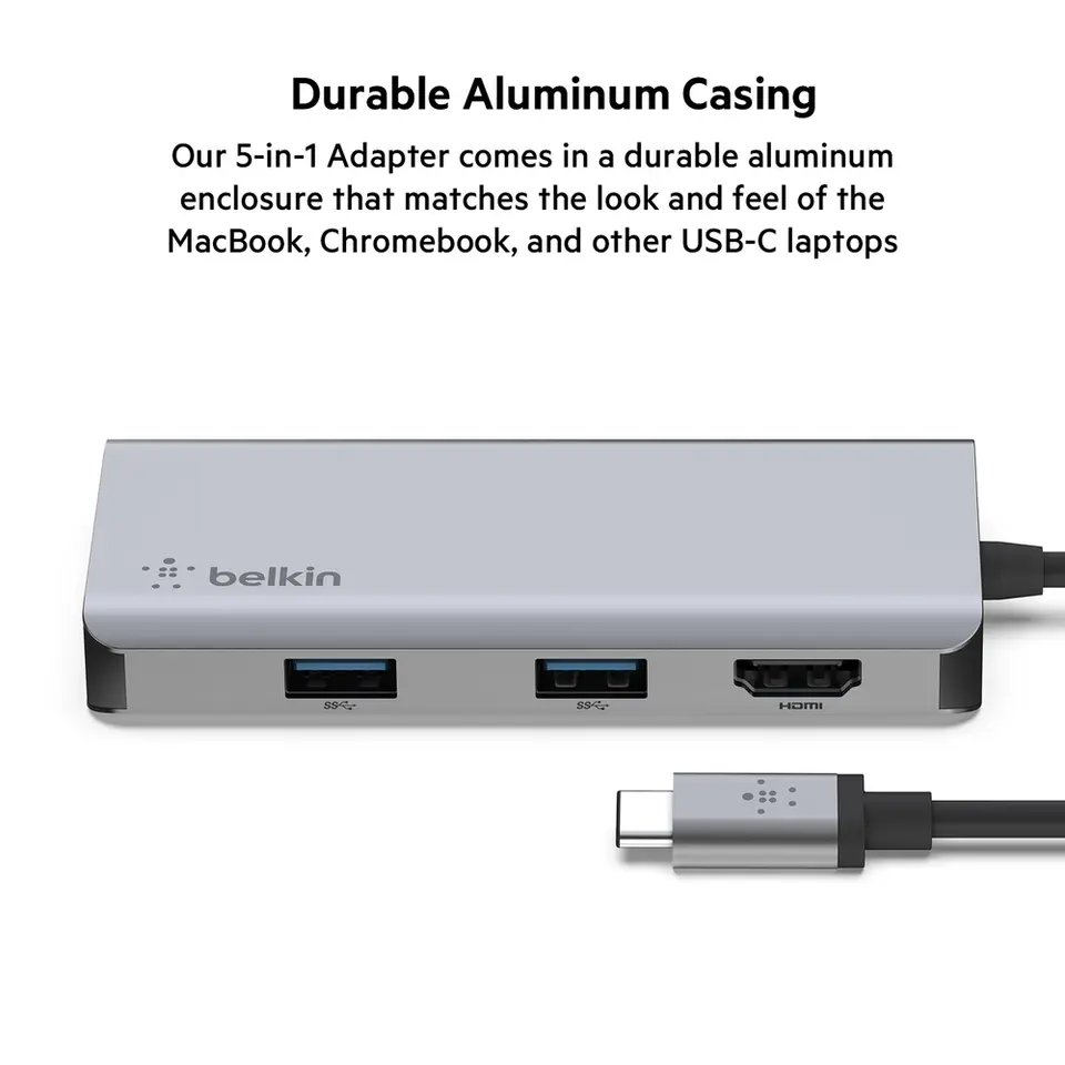 Belkin 5-in-1 Multiport Hub – Für Chromebook, Mit 4K HDMI, USB-C Power Delivery, Ethernet & USB-A