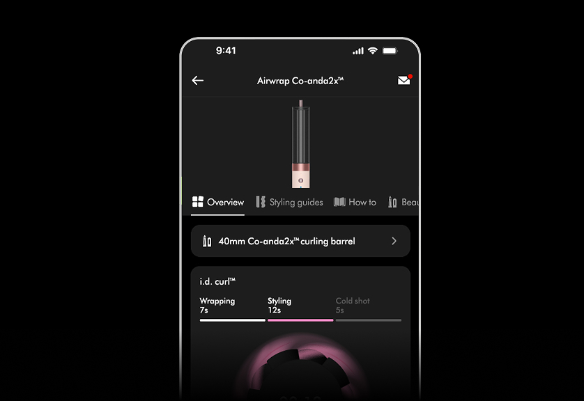 The personalized Dyson i.d. curl styling sequence on the MyDyson™ app.