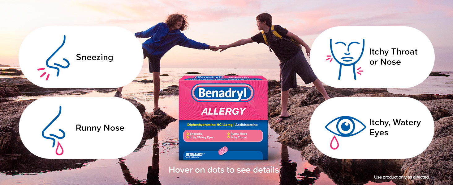 Benadryl Ultratabs Antihistamine Cold & Allergy Relief Tablets, 48 Ct 