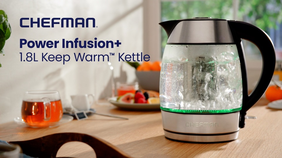 thumbnail video image 2 of Chefman Rapid-Boil 1.8L Electric Tea Kettle w/ Keep Warm and Tea Infuser - Stainless Steel, 2 of 9