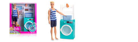 Barbie Ken Doll with Spinning Washer/Dryer Laundry-Themed Doll Playset 
