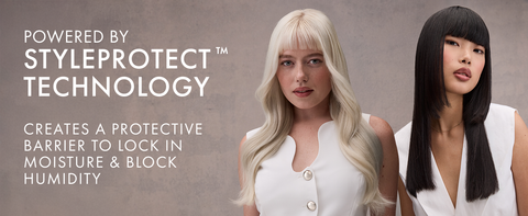 Two women with different hairstyles (wavy and straight) along text about our technology.