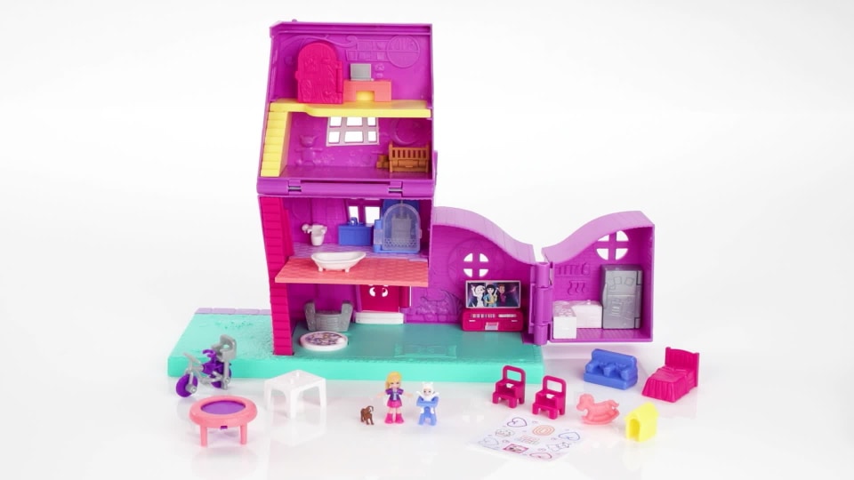 thumbnail video image 2 of Polly Pocket Pollyville Pocket House Playset, Doll House with Micro Doll, Toy Bike & Furniture Accessories, 2 of 7