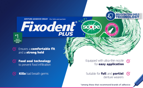 comfortable fit strong hold food seal tech kills bad breath germs easy to apply full partial denture