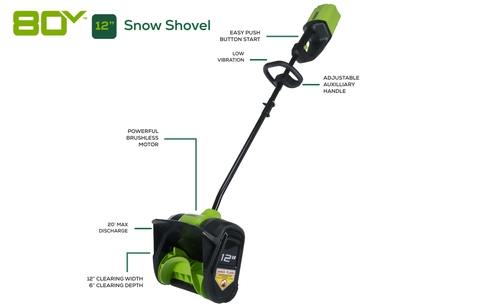 Greenworks 80V 12 Brushless Snow Shovel, 5.0Ah Battery