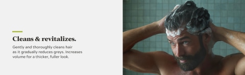 Cleans & revitalizes. Gently and thoroughly cleans hair as it gradually reduces greys.