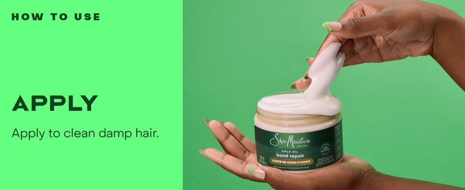 Three images across, hand holding conditioner jar, hand combing hair, and woman with dreadlocks.