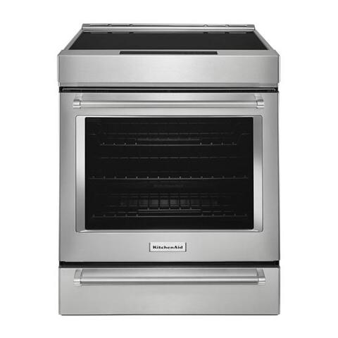 KitchenAid 30 in. 6.5 cu. ft. Convection Oven Slide-In Gas Range with 5  Sealed Burners & Griddle - Stainless Steel