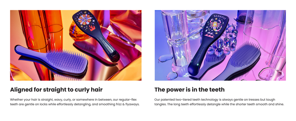 For use on straight to curly hair, the power is in the teeth