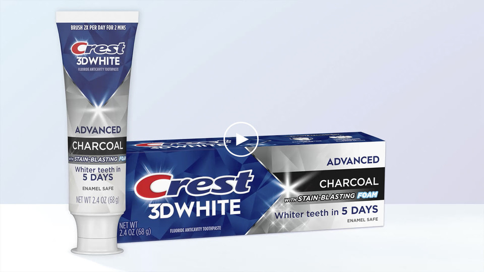 thumbnail video image 2 of Crest 3D White Advanced Charcoal Whitening Toothpaste, 3.3 oz, 2 of 13