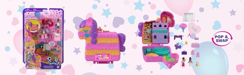 Polly Pocket Pinata Party Compact Playset with 2 Micro Dolls & Accessories,  Travel Toys 