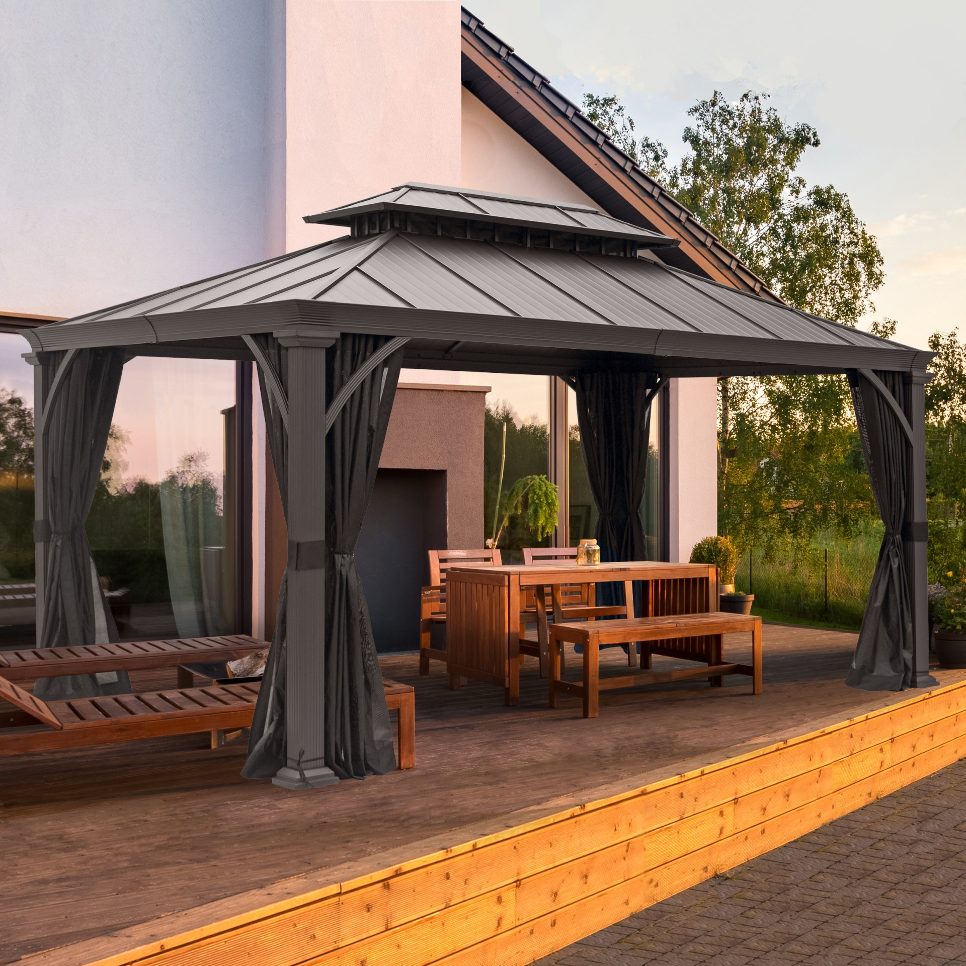 Salome Double Roof Gazebo 10 ft. x 14 ft. Alpha Outlets