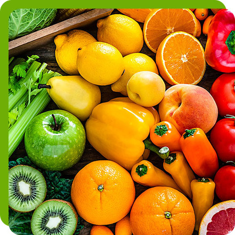 Orange, Apples, Kiwi, Carrots, Bell Pepper, Celery and other fruits and vegetable