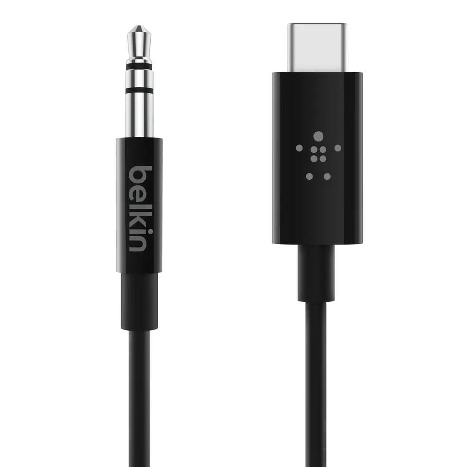 Belkin RockStar 3' USB-C to 3.5mm Audio Cable, Male to Male, Black