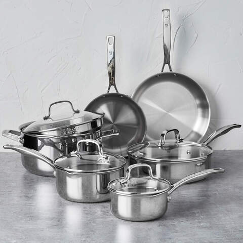 HENCKELS RealClad 5-ply Stainless Steel and Aluminum Clad Cookware Set,  10-piece - Professional Quality and Versatility