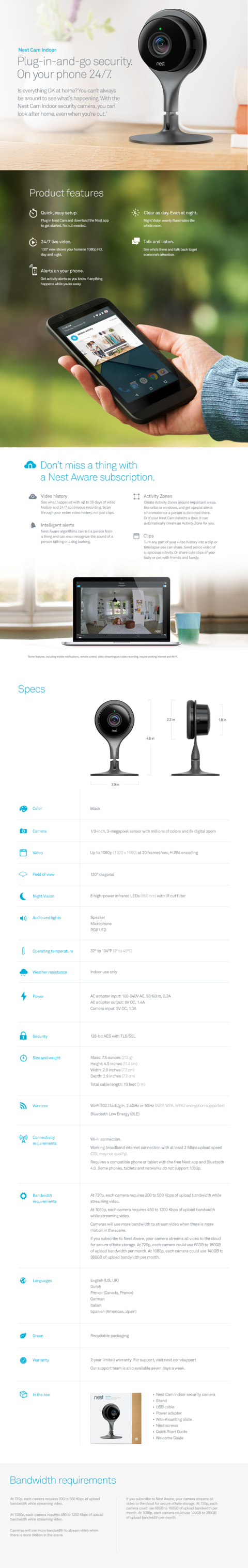 Google Nest Cam de Interior com Cabo