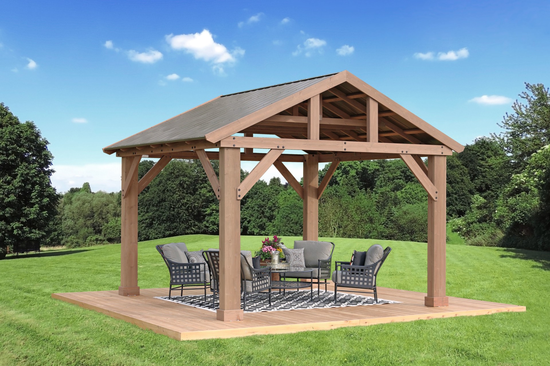 Yardistry 12/' x 12/' Cedar Gazebo with Aluminum Roof Assembly Required