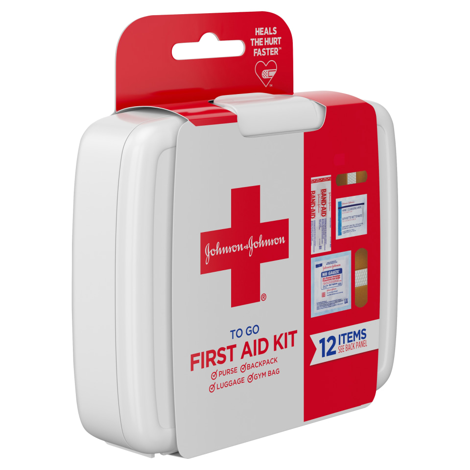 Johnson & Johnson First Aid To Go Portable Mini Travel Kit, 12 pieces