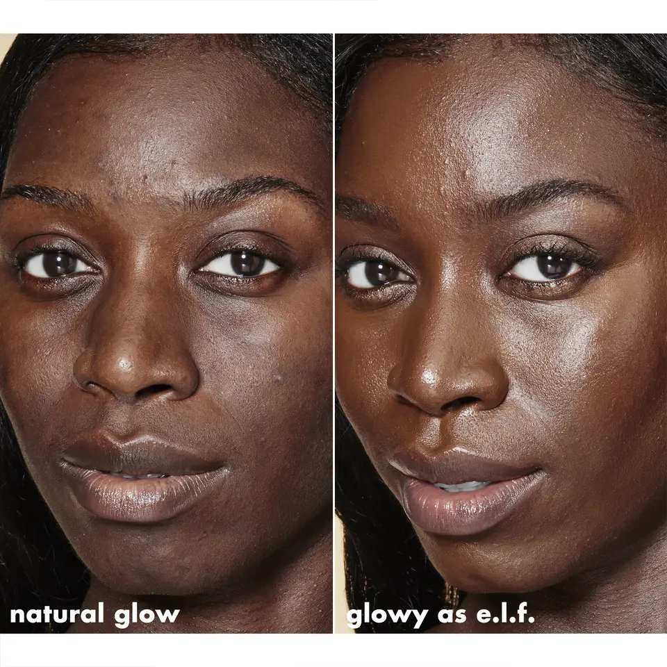 Model before and after using Halo Glow Liquid Filter